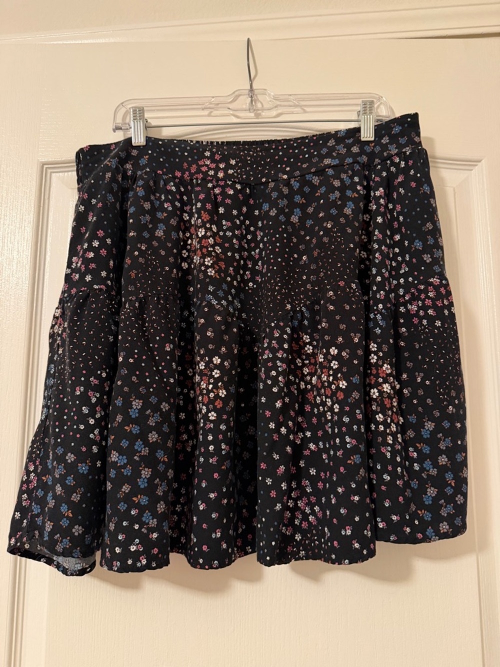 Torrid Black Floral Circle Skirt with Pink & Blue Accents